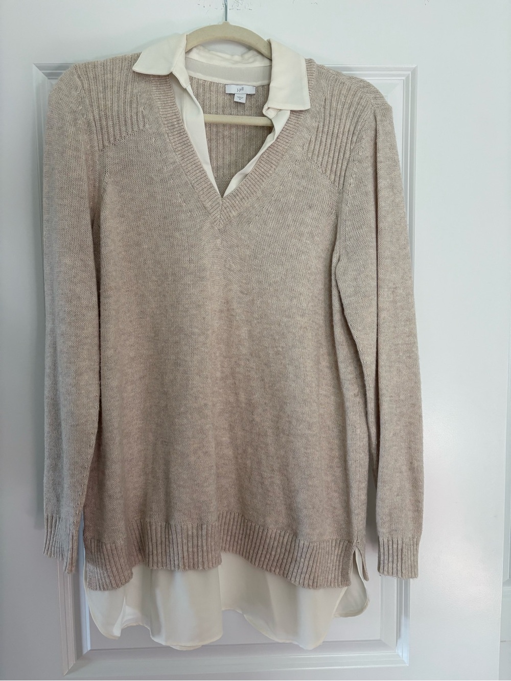 J.Jill Beige Layered V-Neck Sweater Blouse Tunic Women’s Medium